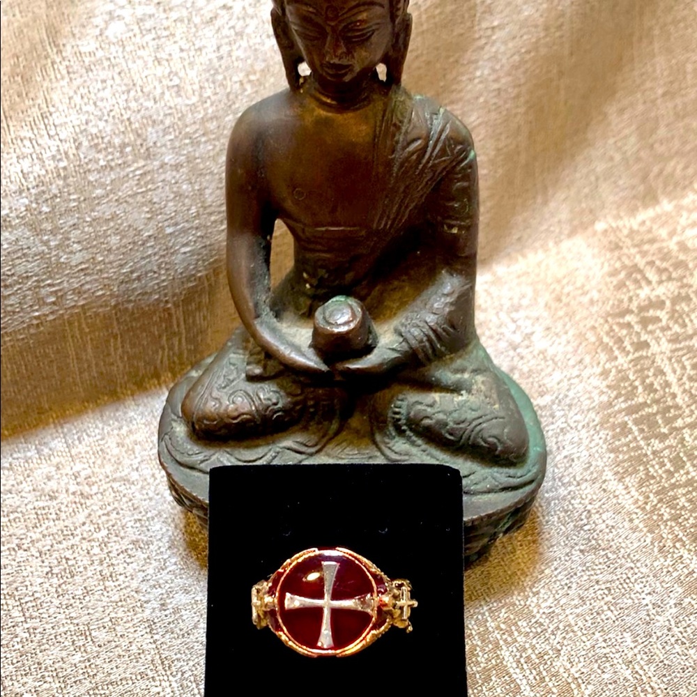 Medieval Crusader Crimson Red Templar Ring S 10
